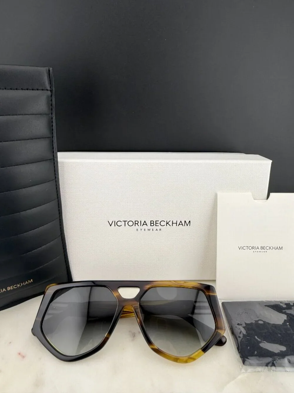Victoria Beckham VB681S 318 Geometric Aviator Sunglasses Khaki Brown